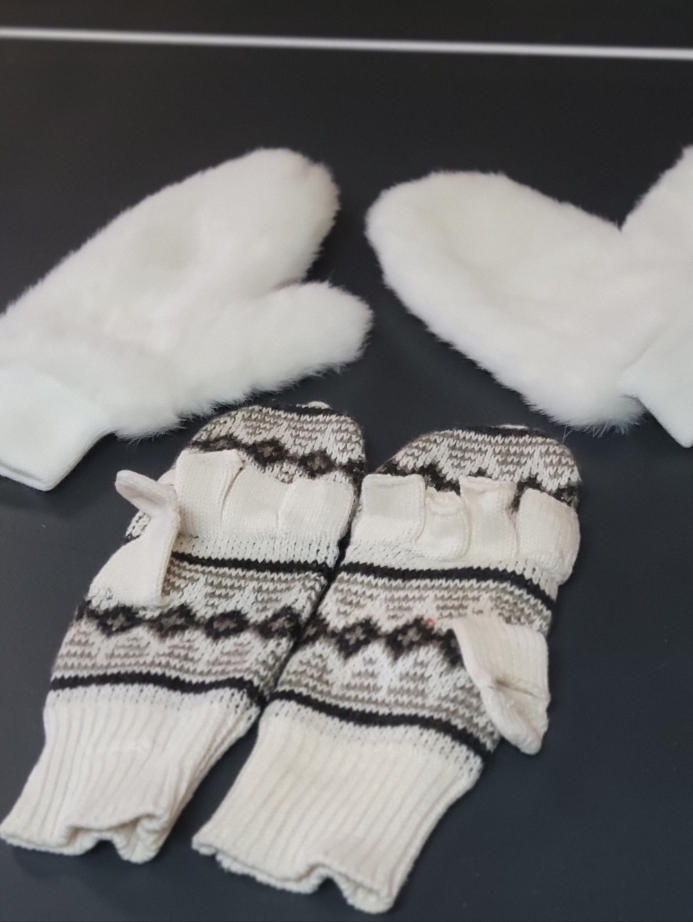 Cozy White Faux Fur and Knit Convertible Mittens